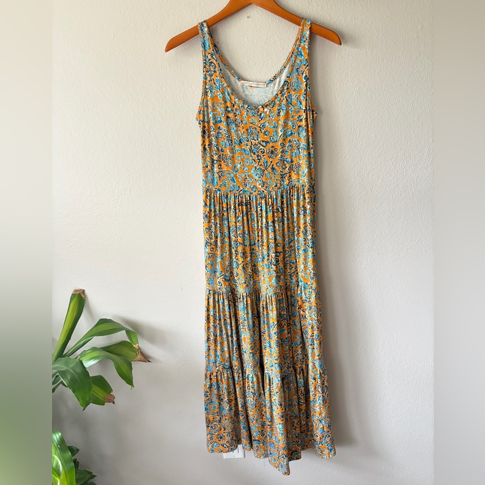 Peruvian Connection Amalfi Cotton Floral Maxi Dress Mandarin Orange Blue Small - Picture 4 of 13